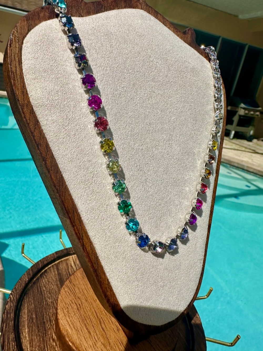 Rainbow Rhinestone Chain Necklace - Silver - Picture 3 of 6